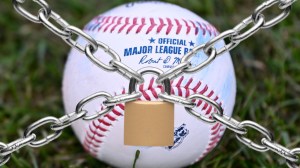 MLB baseball under lock and chains