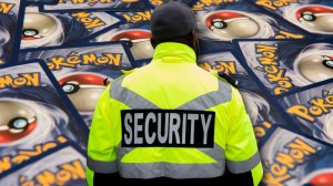 Security guard over Pokemon cards