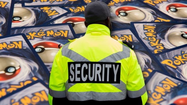 Security guard over Pokemon cards