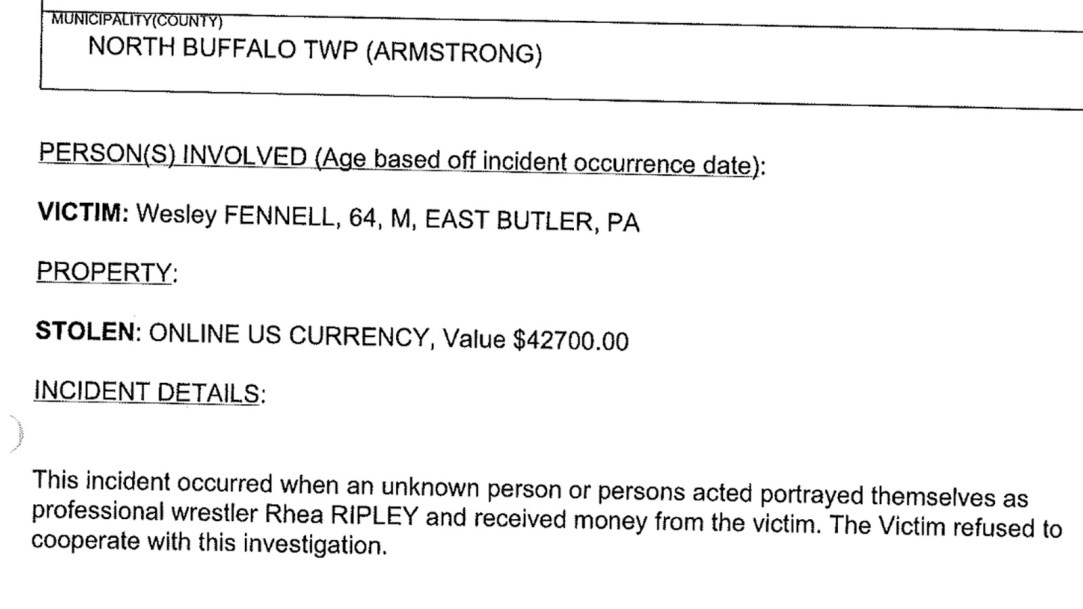 police report rhea ripley scam