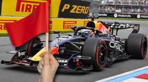 Red flag next to Max Verstappen's F1 car