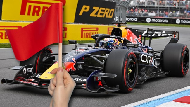 Red flag next to Max Verstappen's F1 car