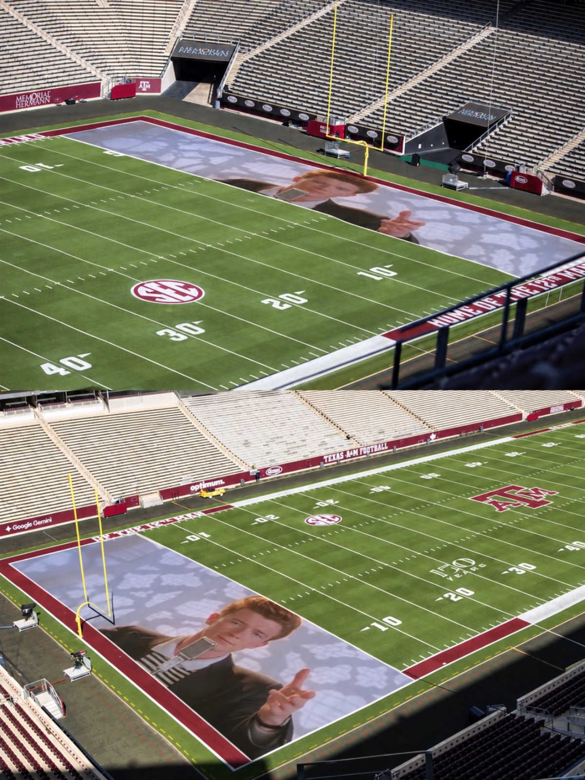 Texas A&M trolled with memes about new end zone in stadium Rick Roll