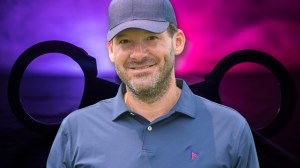 Tony Romo over police lights and handcuffs