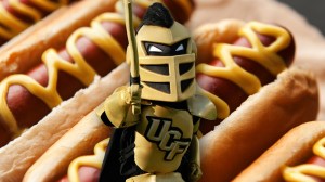 UCF mascot over hot dogs