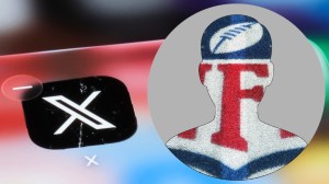 X logo next to NFL logo in outline of person's head