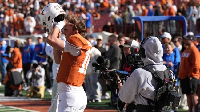 Oct 17, 2026; Austin, Texas, USA; Texas Longhorns quarterback Arch Manning (16) warms up before a game against the Florida Gators at Darrell K Royal-Texas Memorial Stadium.