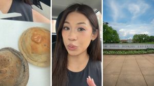 chunky cookies (l) woman shares cookie purchase (c) The Johns Hopkins University (r)
