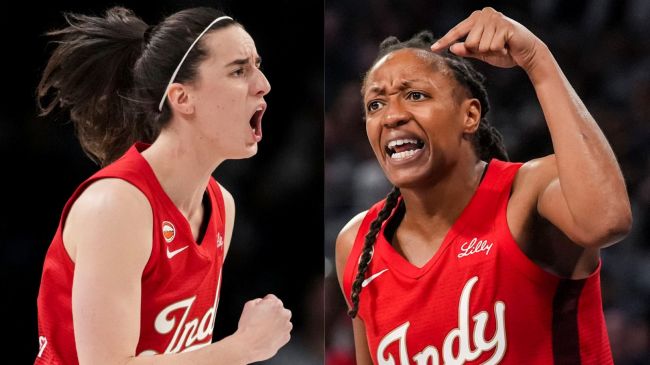 Caitlin Clark (left) and Kelsey Mitchell