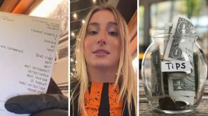 bar receipt (l) bartender shares tip experiences (c) tipping jar (r)