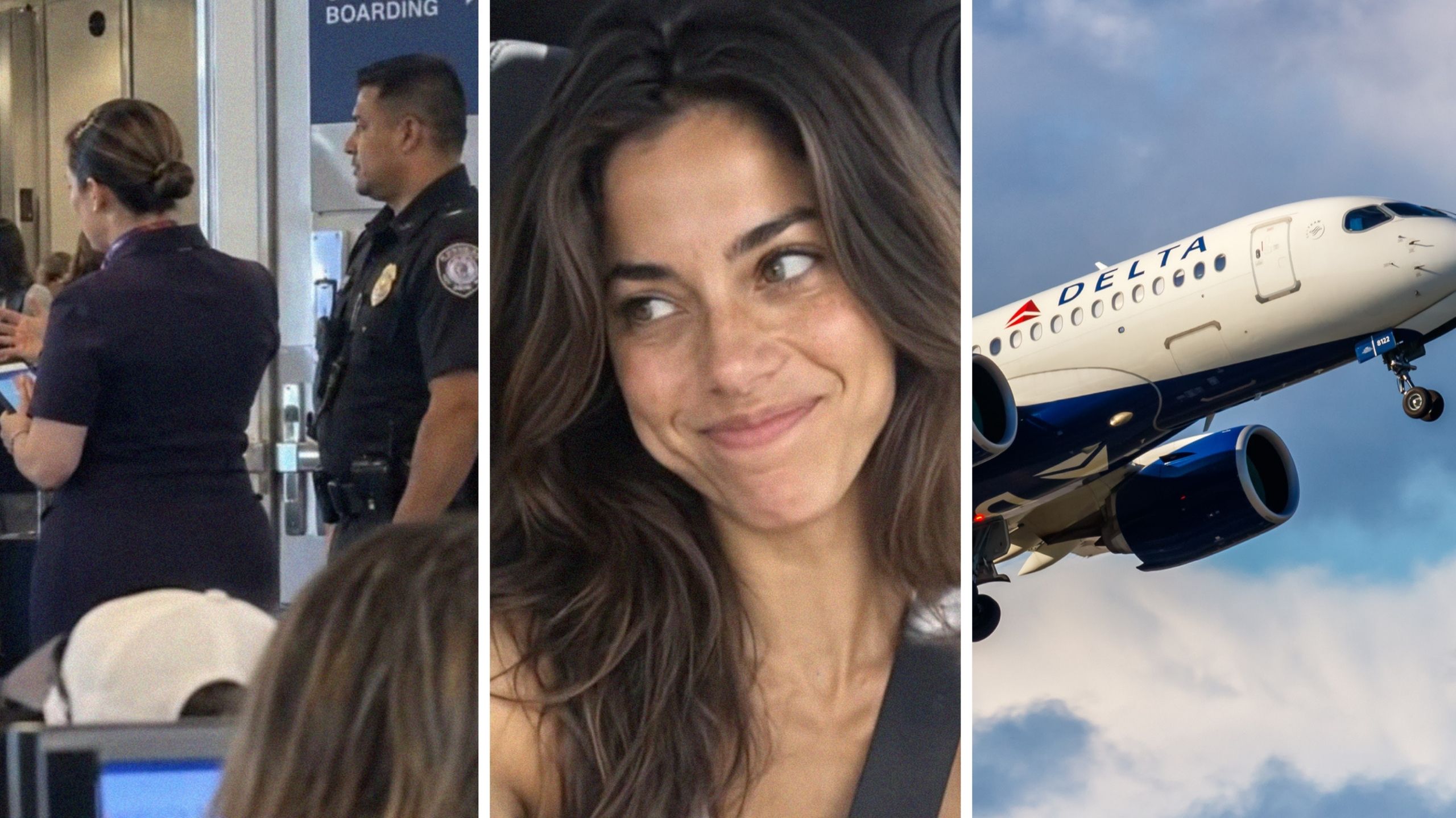 delta security (l) woman shares Delta airlines travelling experience (c) Delta airlines (r)