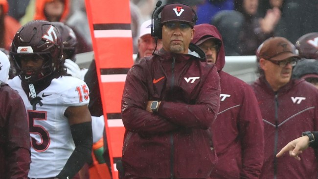 Sep 26, 2026; Chestnut Hill, Massachusetts, USA; Virginia Tech Hokies head coach James Franklin in the first half against the Boston College Eagles at Alumni Stadium. 
