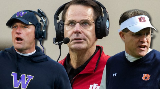 Washington coach Kalen DeBoer, Indiana coach Curt Cignetti, and Auburn coach Gus Malzahn