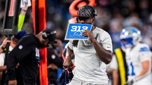 Detroit Lions defensive coordinator Kelvin Sheppard on the sideline during the first half against Carolina Panthers at Bank of America Stadium in Charlotte on Sunday, Oct. 4, 2026.