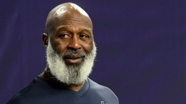 Former Texans head football coach Lovie Smith stands on the field before the Texas Tech-Ole Miss Texas Bowl game, Wednesday, Dec. 28, 2022, at NRG Stadium in Houston.