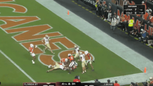 Florida State wide receiver Duce Robinson tries to catch a Hail Mary against Miami on Oct. 17, 2026.