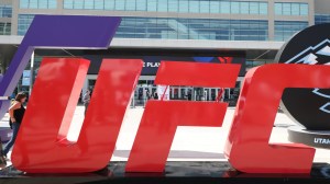 UFC logo in front of Delta Center.