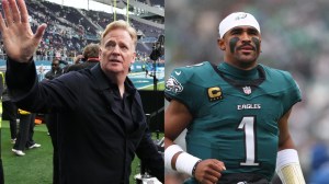 Roger Goodell and Jalen Hurts.