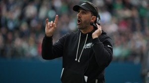 Oct 11, 2026; Tottenham, ENG; Philadelphia Eagles head coach Nick Sirianni reacts during the first half against the Jacksonville Jaguars at Tottenham Hotspur Stadium.