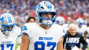 Oct 11, 2026; Glendale, Arizona, USA; Detroit Lions tight end Sam LaPorta (87) against the Arizona Cardinals at State Farm Stadium.