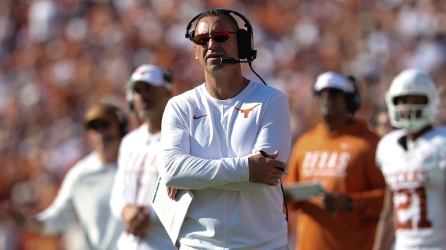 Oct 10, 2026; Dallas, Texas, USA; Texas Longhorns head coach Steve Sarkisian during the game against the Oklahoma Sooners at the Cotton Bowl. 