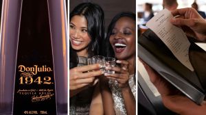 Don Julio 1942 (l) women drinking out (c) restaurant bill (r)