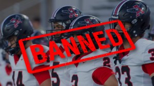 Banned stamp over football players at Argyle High School in Texas