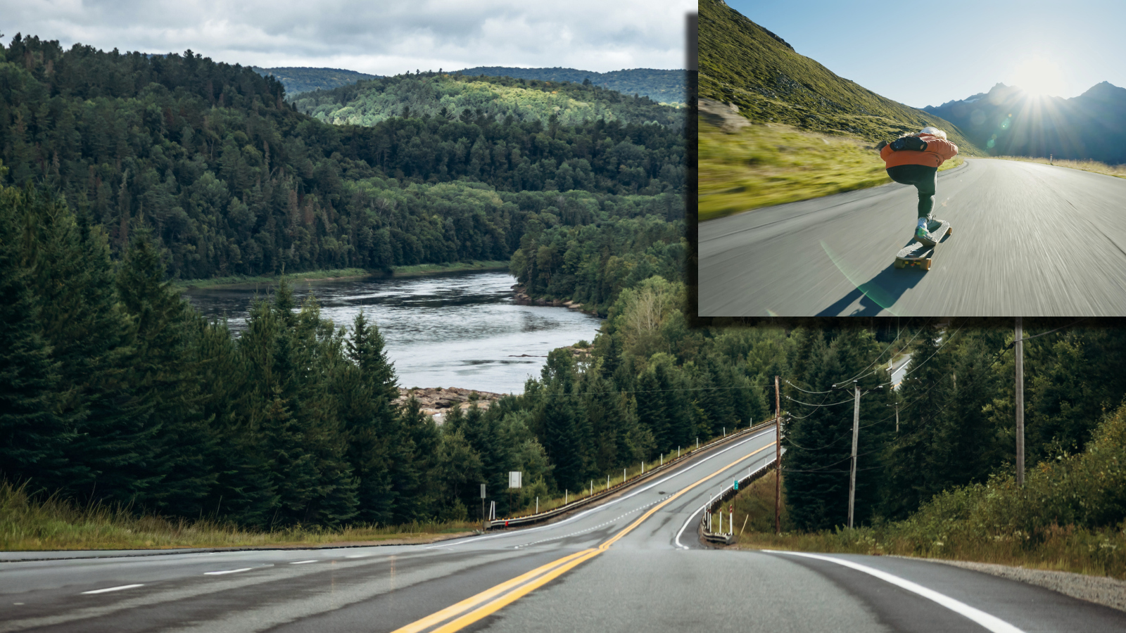 downhill skateboarding in Quebec while setting world record for fastest speed achieved on a skateboard