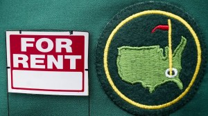 For Rent sign next to The Masters logo on a green jacket