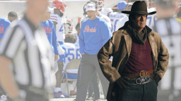 Jon Sumrall Embraced The Villain Role With Outfit Accessory Provided By Texas Before Their Own Funeral
