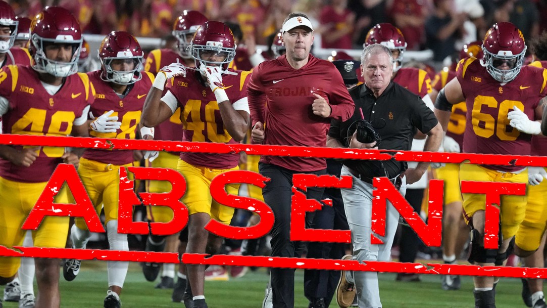 Lincoln Riley Trojan Walk absent missing late arrival warmups usc football pregame entrance