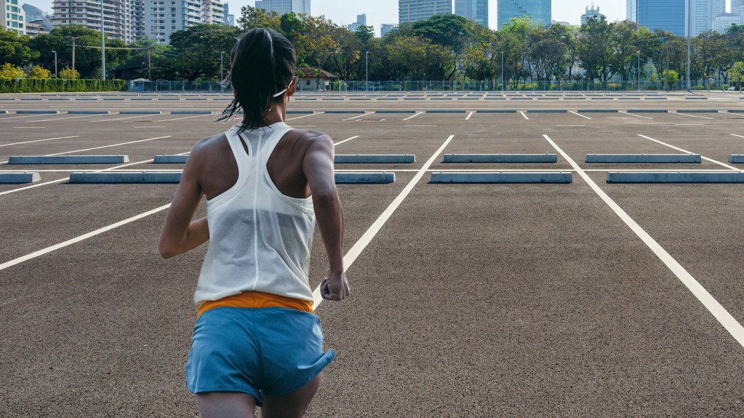 marathon-runner-empty-parking-lot