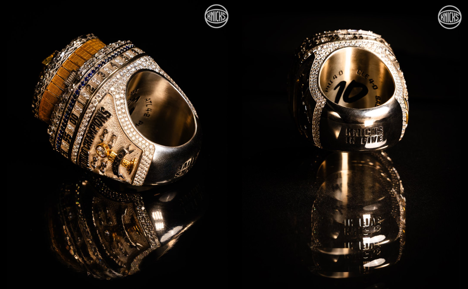 New York Knicks debut their 2025-26 NBA Championship rings close up photographs of the details and diamonds