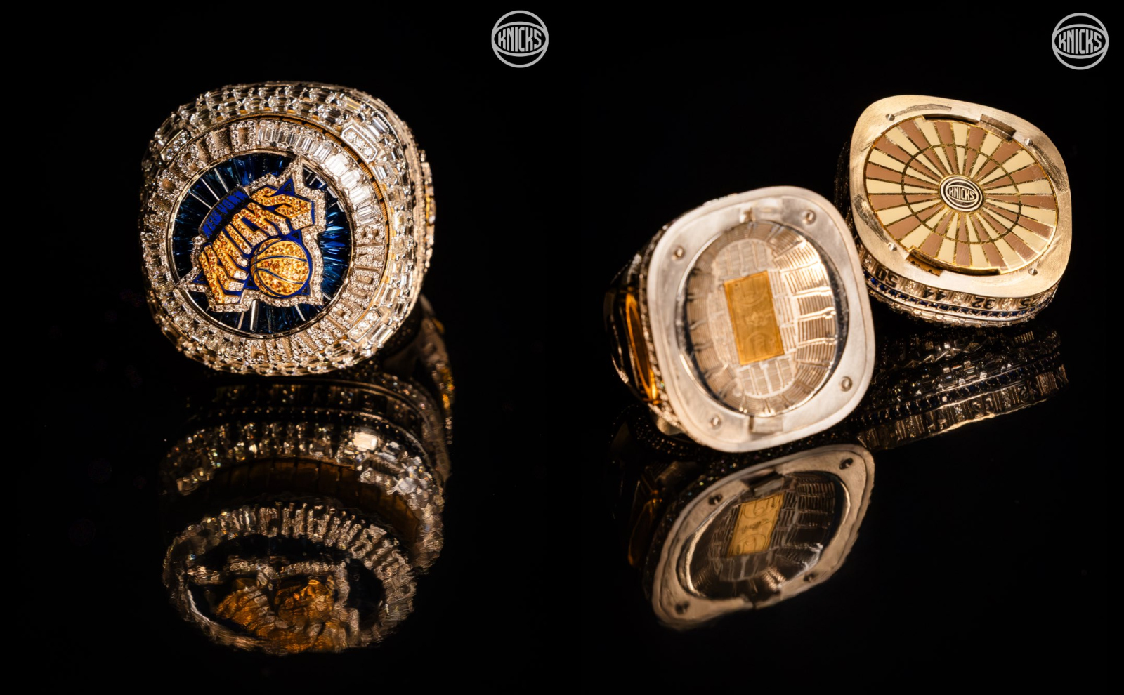 New York Knicks debut their 2025-26 NBA Championship rings close up photographs of the details and diamonds