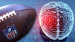 NFL football next to illustration of a brain injury