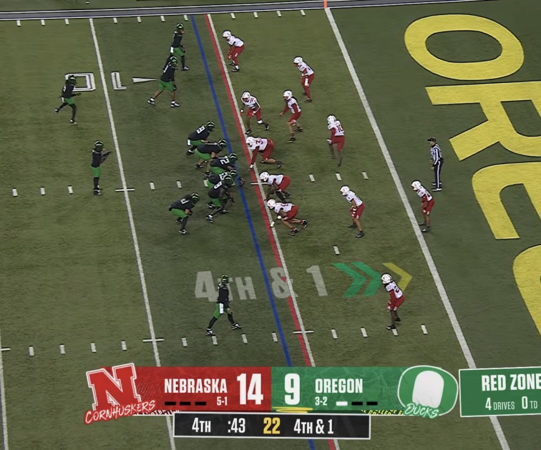 Oregon illegal formation 4th down penalty nebraska