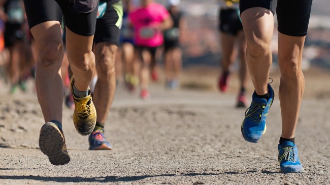 People running a race in the desert