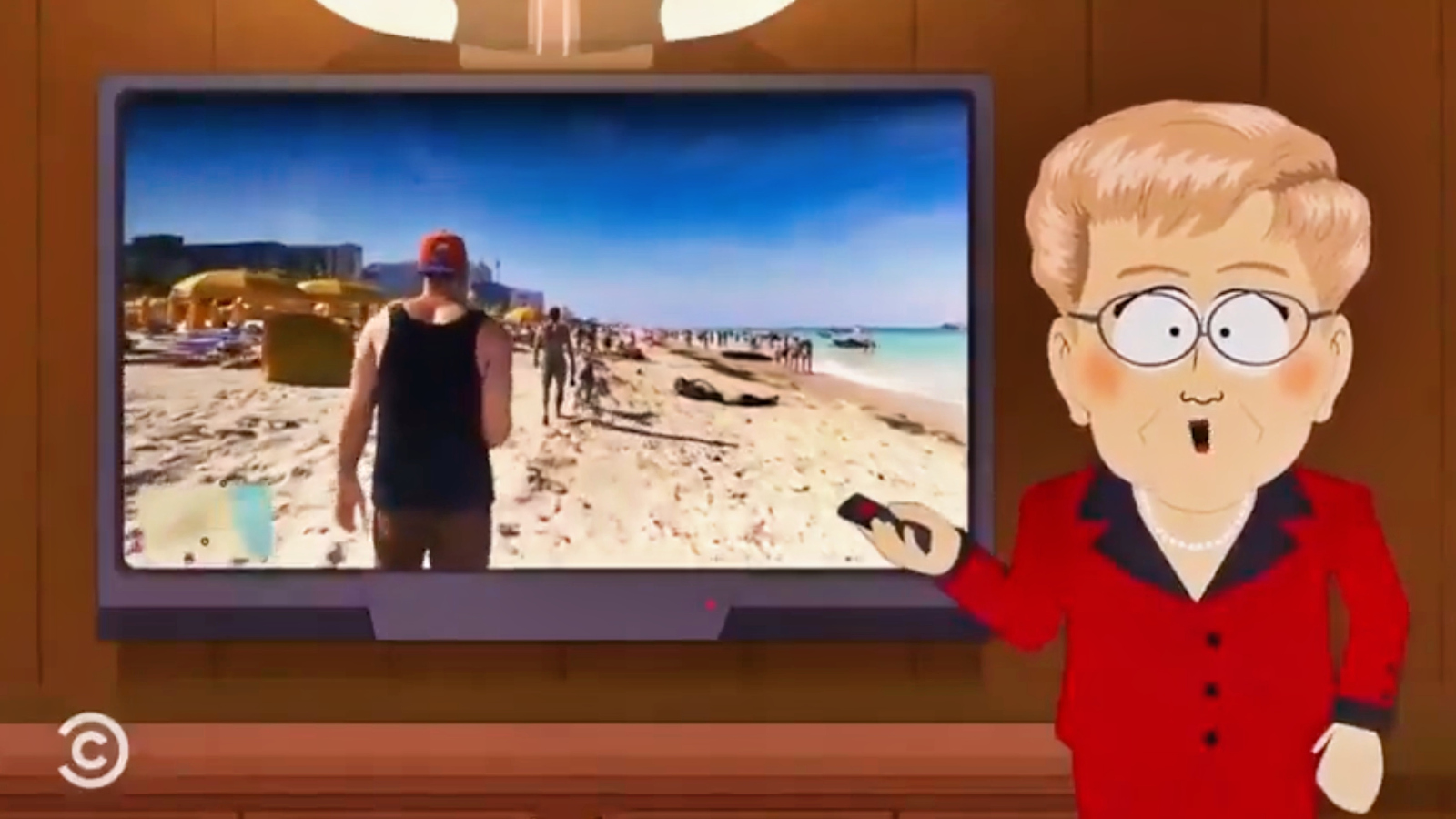still from GTA VI gameplay footage debuted within latest South Park episode