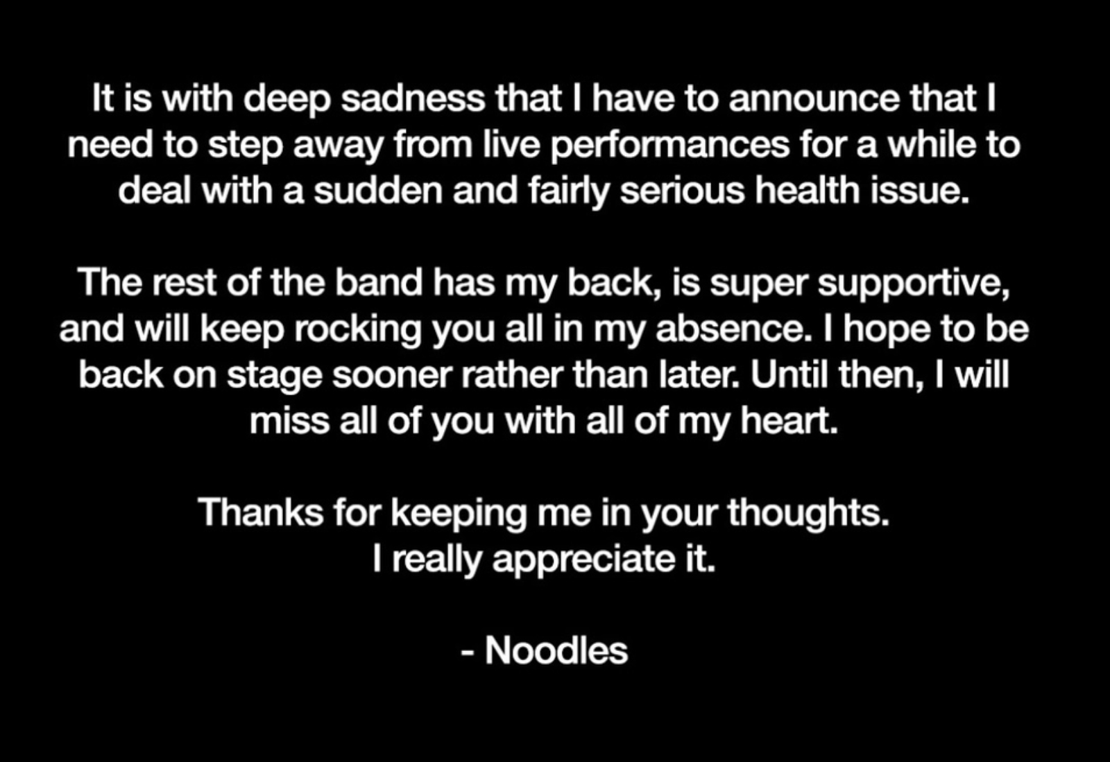 The Offspring guitarist Noodles releases statement regarding health issues