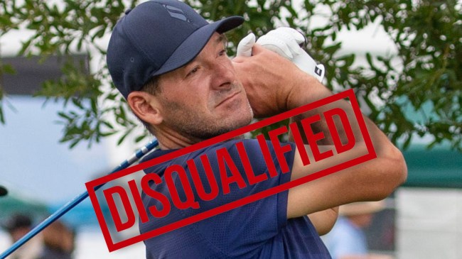 Tony Romo golfing under disqualified stamp