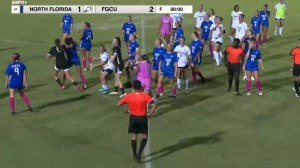 women's college soccer punch fight brawl florida gulf coast north florida red card